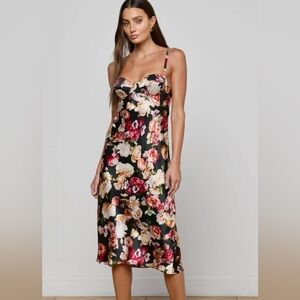 L'AGENCE Solay Silk Slip Dress in Multi Cluster Floral,
